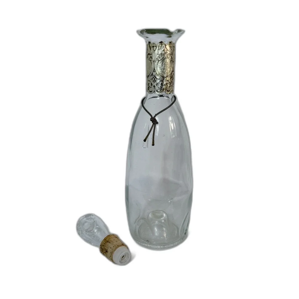 VTG Handblown Glass Decanter Cork Stopper Grecian Foil Dimpled Odyssey Clear